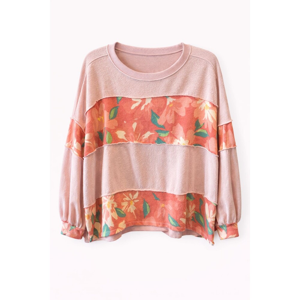 Haptics Floral Colorblock Sweatshirt Pink Coral Patchwork Top Size Large